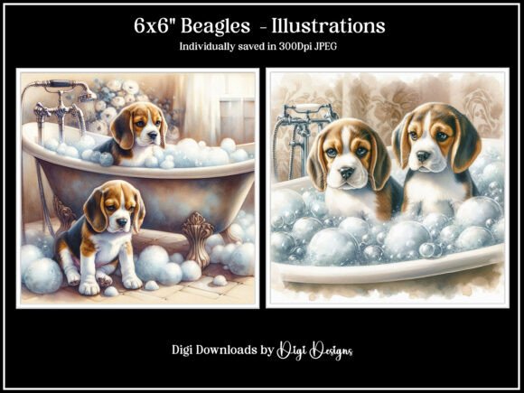 Beagles Illustrations 1-4 JPEG: Commercial-Ready Design Assets