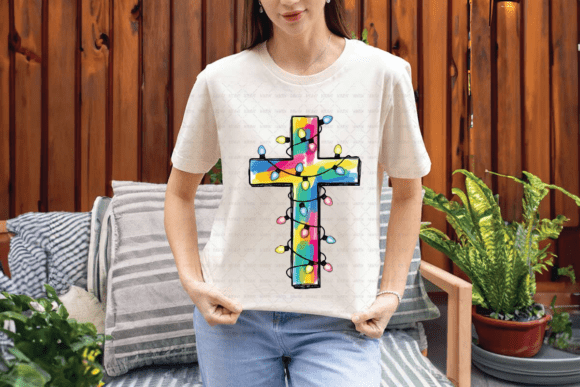 Christmas Lights Cross PNG: A Festive Design Asset