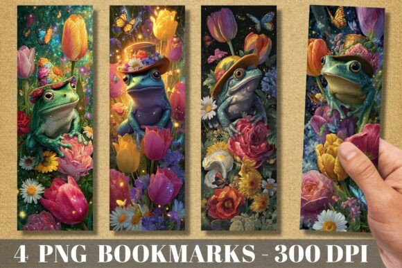 Cute Frog Flower Garden Tulip Bookmark: A Design Asset