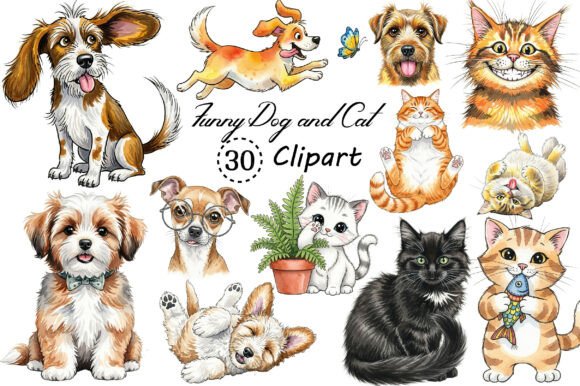 Cute Funny Dog and Cat PNG Clipart: Design & Branding Uses
