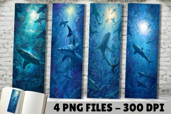 Deep Sea Blue Shark School Bookmark Design Asset