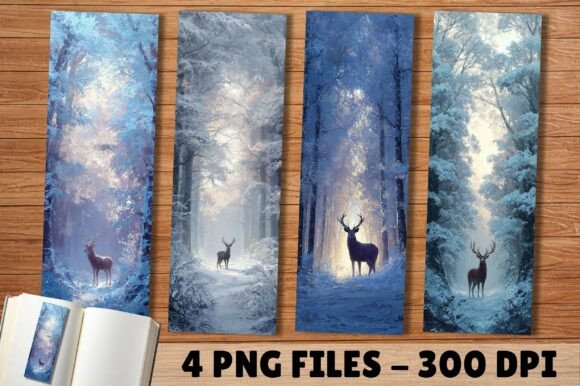Dreamy Frosty Stag Woodland Bookmark: Elevate Your Print Design