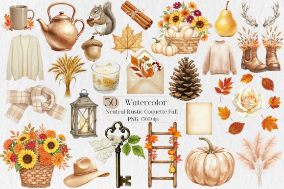Elevate Your Designs with Neutral Rustic Coquette Fall Clipart