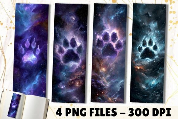 Galaxy Space Nebula Paw Print Bookmark: A Celestial Design Asset