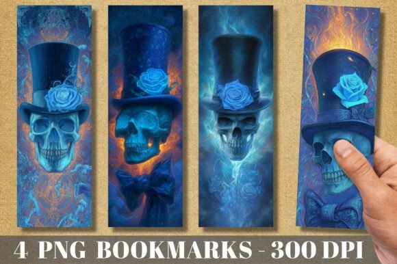 Gothic Blue Skull Top Hat Magic Bookmark: A Designer's Asset