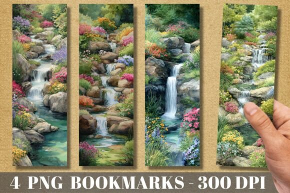 Nature Waterfall Garden Floral Bookmark: A Designer's Asset