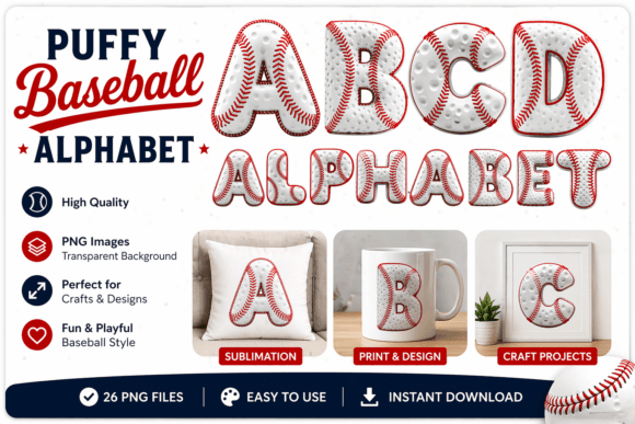 Puffy Baseball Alphabet: A Sporty Design Asset for Modern Creatives