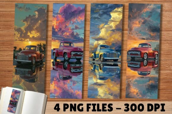 Retro Pickup Truck Sunset Sky Bookmark: Design & Uses