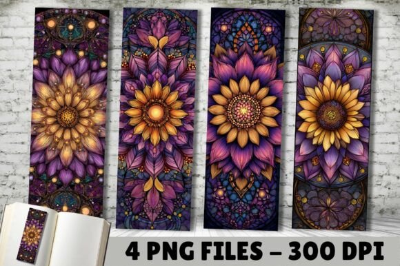 Stained Glass Purple Sunflower Bookmark: A Digital Design Asset