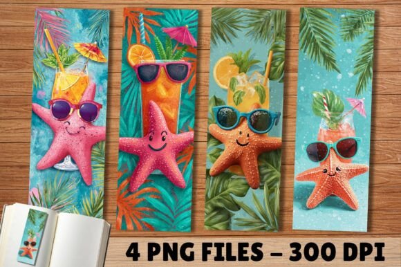 Summer Cocktail Starfish Party Bookmark: A Vibrant Design Asset