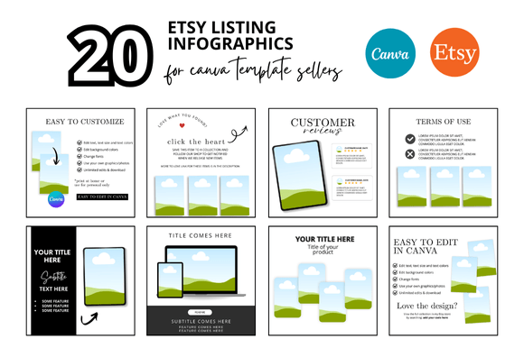 Transform Your Etsy Shop: 20 Listing Photo Infographics & Canva Mockups