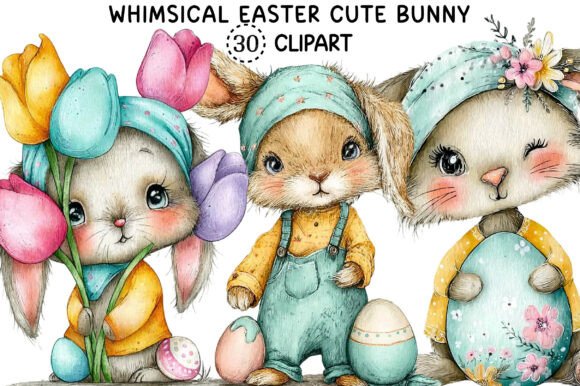 Whimsical Easter Cute Bunny Clipart: A Designer's Spring Asset